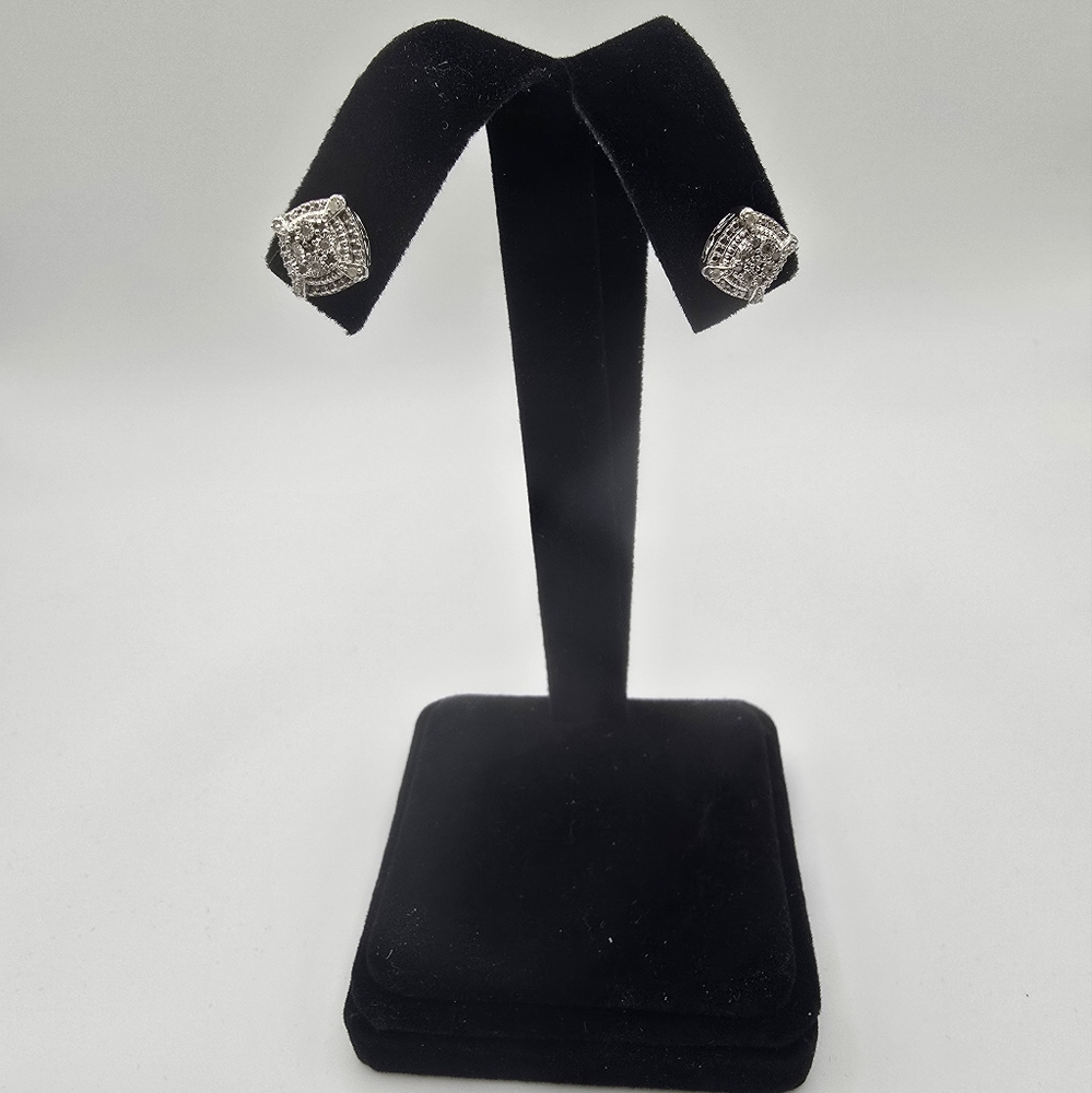 Elegant Diamond Sterling Silver Square Stud Earrings